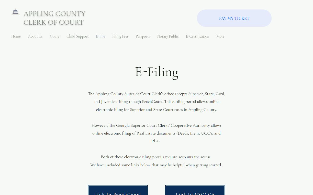 Appling County clerk of court records e-filing page