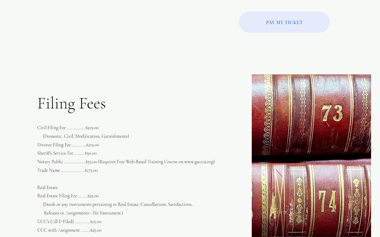 Appling County clerk of court records filing fee page