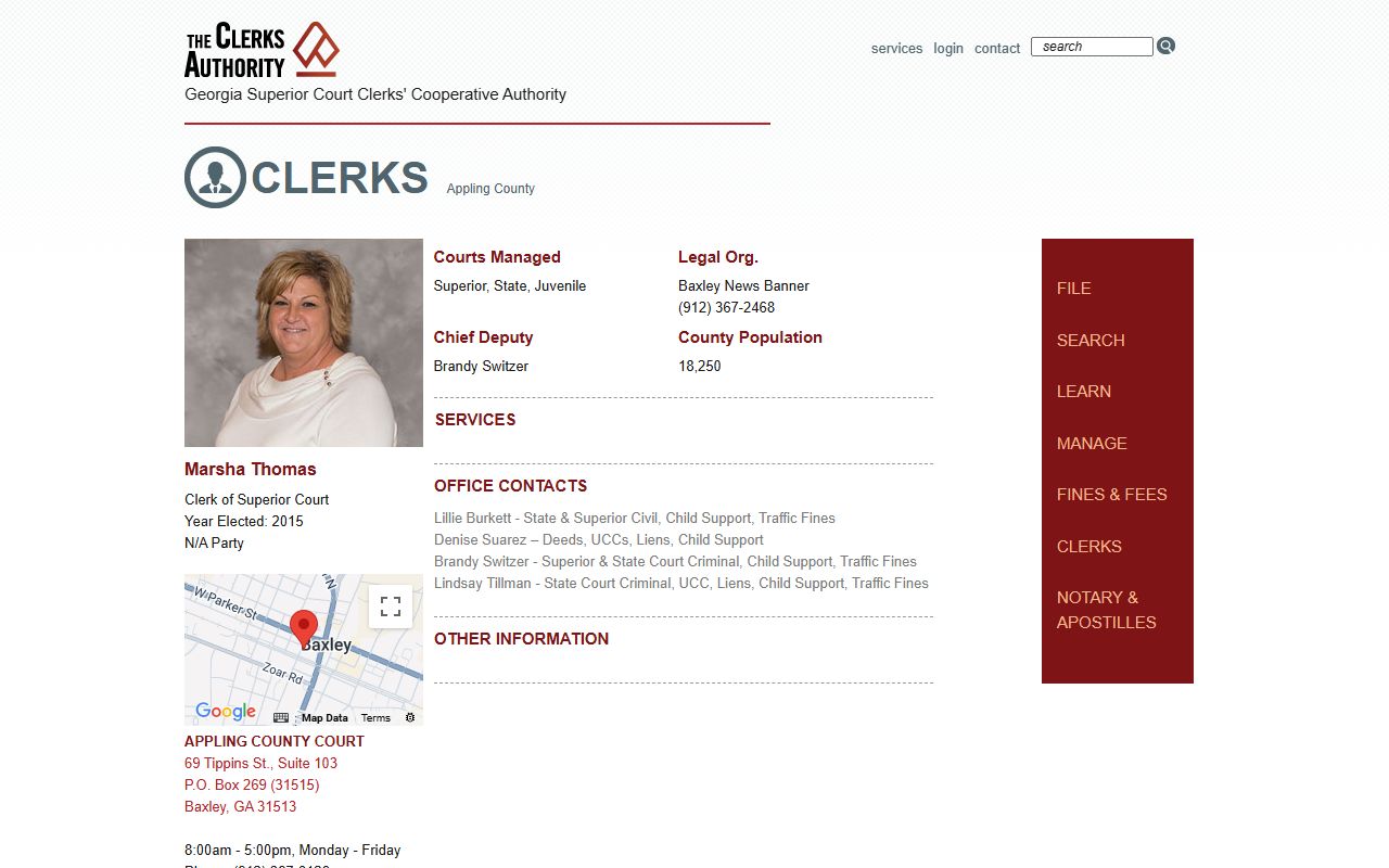 Appling County clerk of court records GSCCCA directory listing