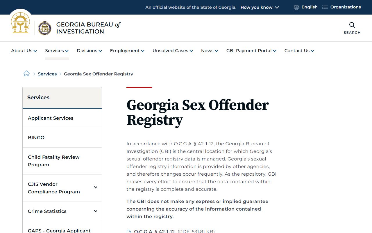 Appling County court charge records GBI sex offender registry information