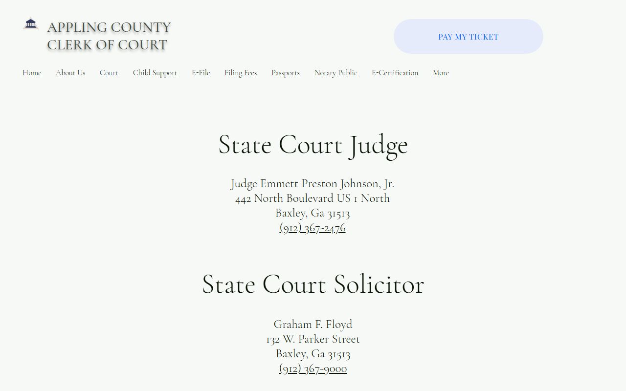 Appling County criminal court records State Court judge and solicitor