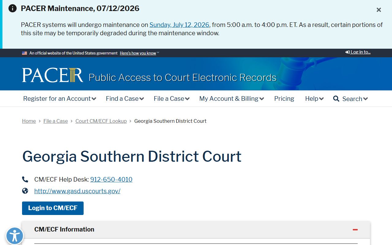Appling County criminal court records PACER Southern District lookup