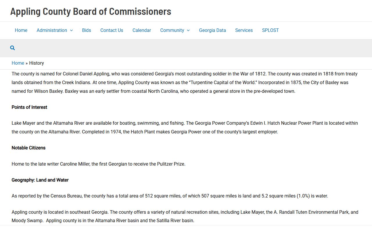 Appling County court records county history page