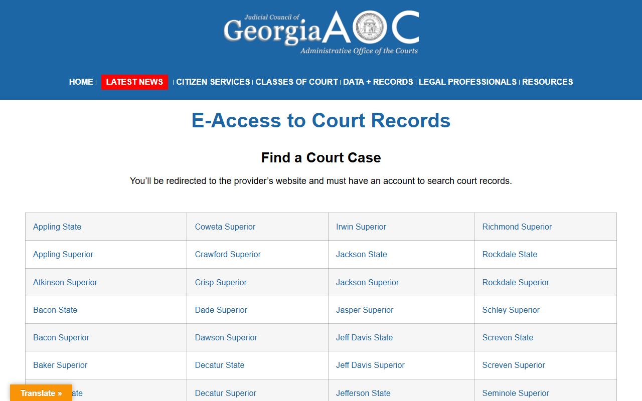 Appling County court records Georgia e-access listing