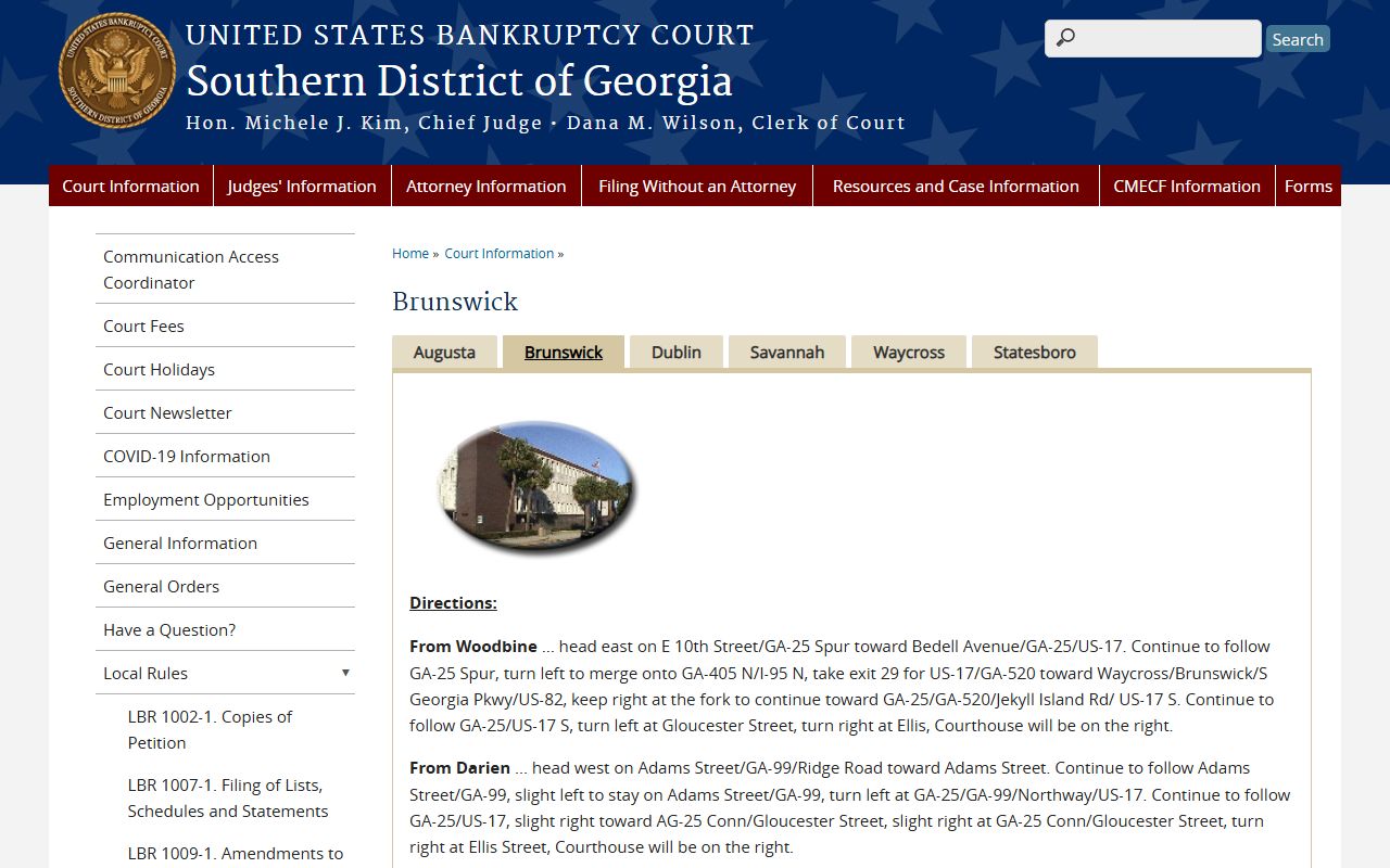 Appling County inmate records federal Brunswick court location source