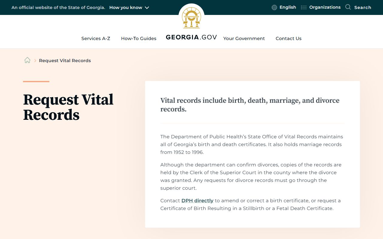 Appling County marriage records Georgia vital records request page
