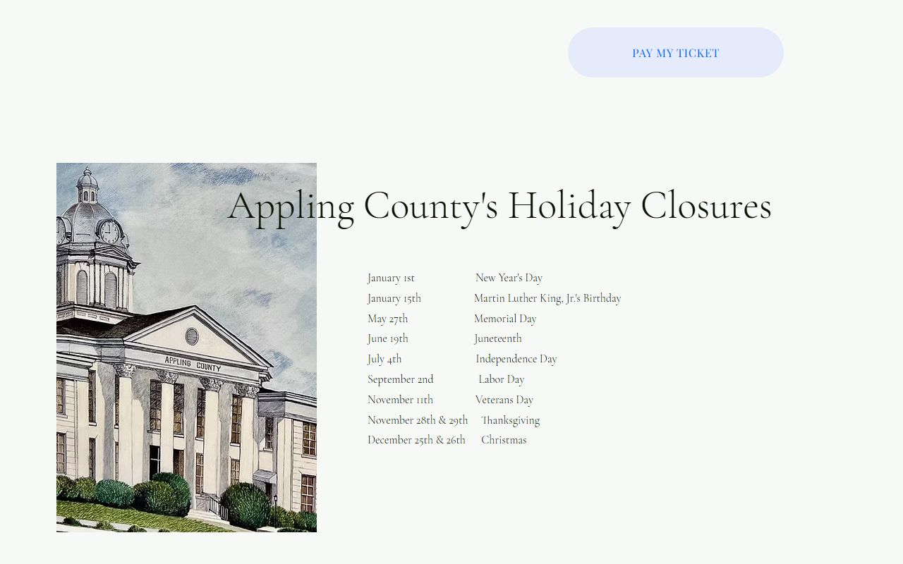 Appling County probate records holiday schedule