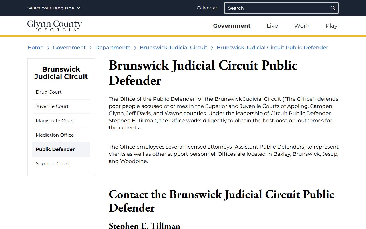 Appling County Superior Court Brunswick Judicial Circuit Public Defender contact