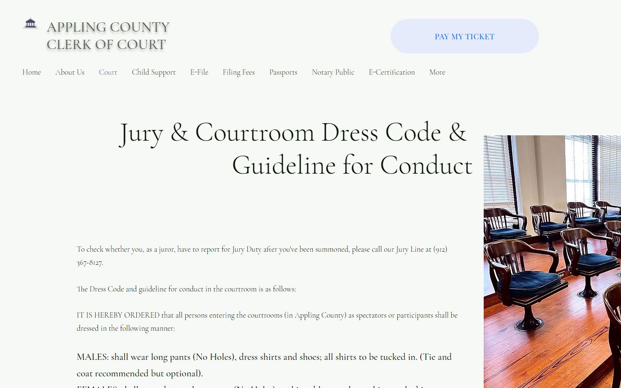 Appling County Superior Court jury and courtroom rules