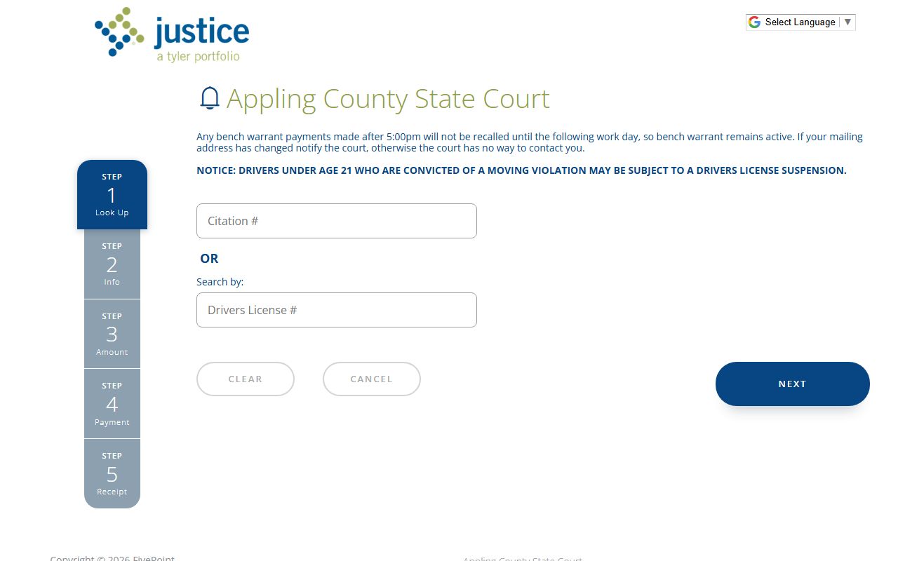 Appling County traffic court records payment domain