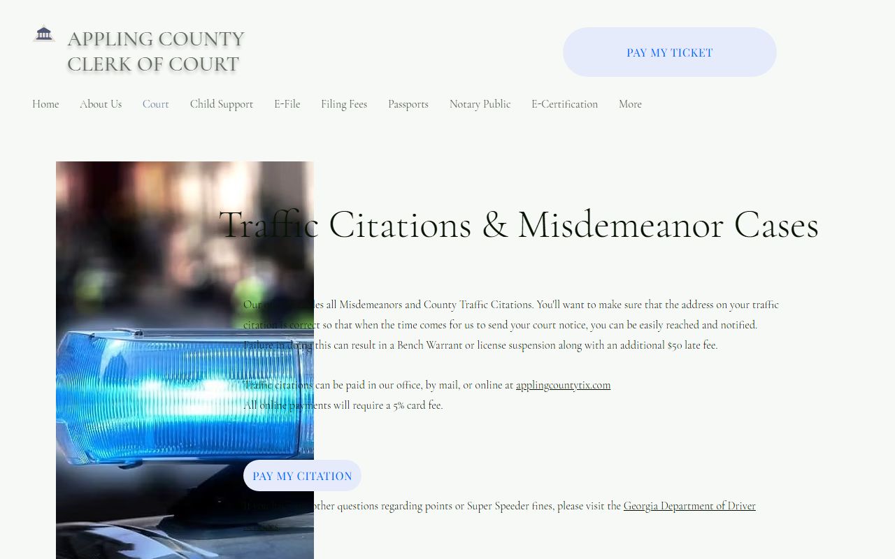 Appling County traffic court records clerk traffic citation page
